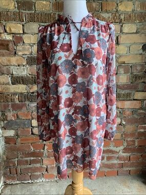 Wilfred Floral Tie-Neck Blouse in Rust, Slate & Cream